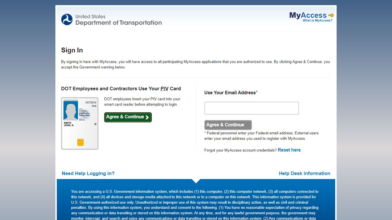 U.S. Department of Transportation: My Access: Sign In