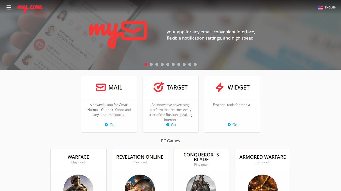 My.com — communication and entertainment services: myMail and games.